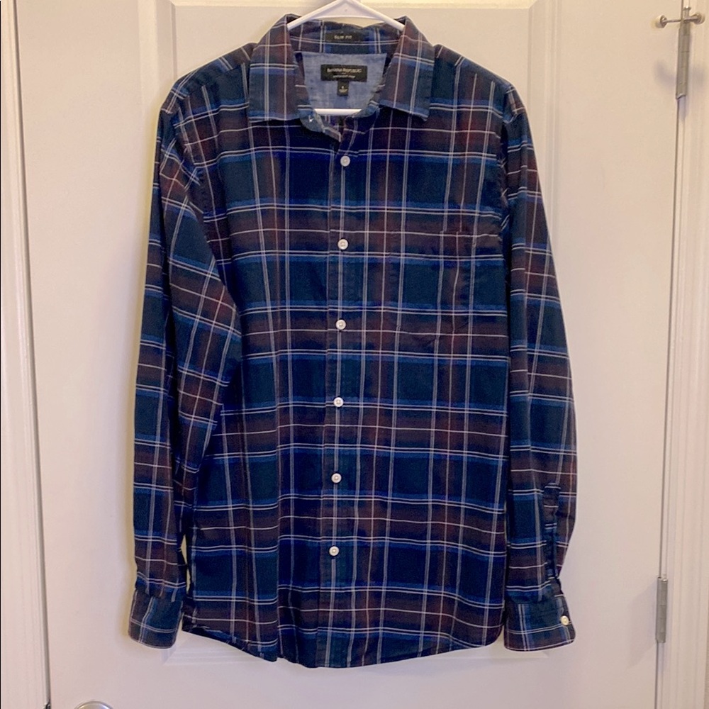Banana Republic Men's Blue Plaid Shirt size large stretch soft wash